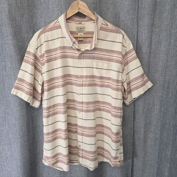 LL Bean Hemp Blend Backyard BBQ Shirt Neutral Tones SS Untucked Length Men’s L - Picture 2 of 12